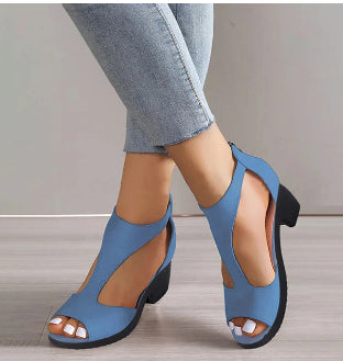 Women's High Heeled Fish Mouth Sandals with Zipper Closure - Summer Dressy Open Toe Footwear