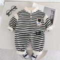 Letter Stripes Loose Round Neck Boys' Long Sleeve Sweater Suit