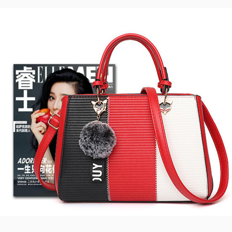 Women Hairball Ornaments Totes Patchwork Handbag Party Purse Ladies Messenger Crossbody Shoulder Bags