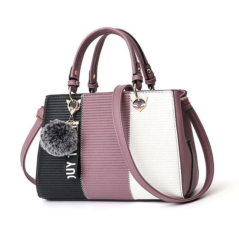 Women Hairball Ornaments Totes Patchwork Handbag Party Purse Ladies Messenger Crossbody Shoulder Bags