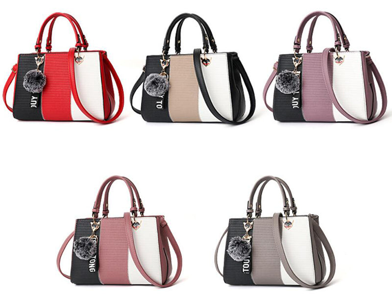 Women Hairball Ornaments Totes Patchwork Handbag Party Purse Ladies Messenger Crossbody Shoulder Bags