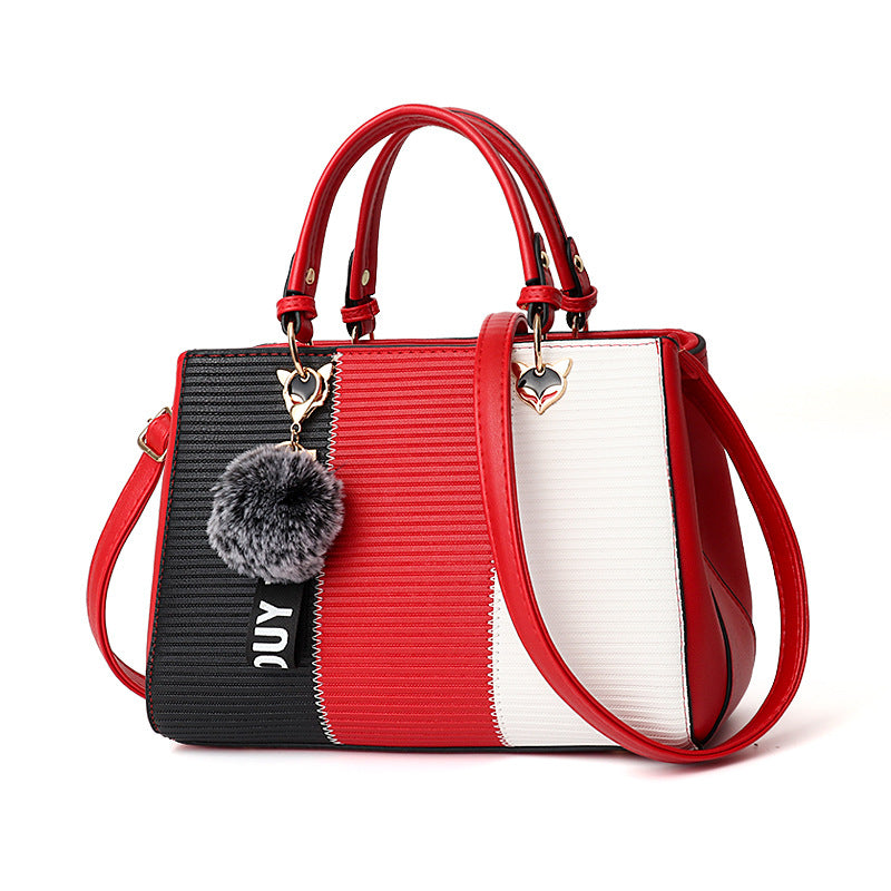 Women Hairball Ornaments Totes Patchwork Handbag Party Purse Ladies Messenger Crossbody Shoulder Bags