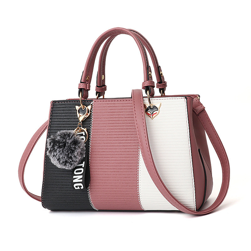 Women Hairball Ornaments Totes Patchwork Handbag Party Purse Ladies Messenger Crossbody Shoulder Bags