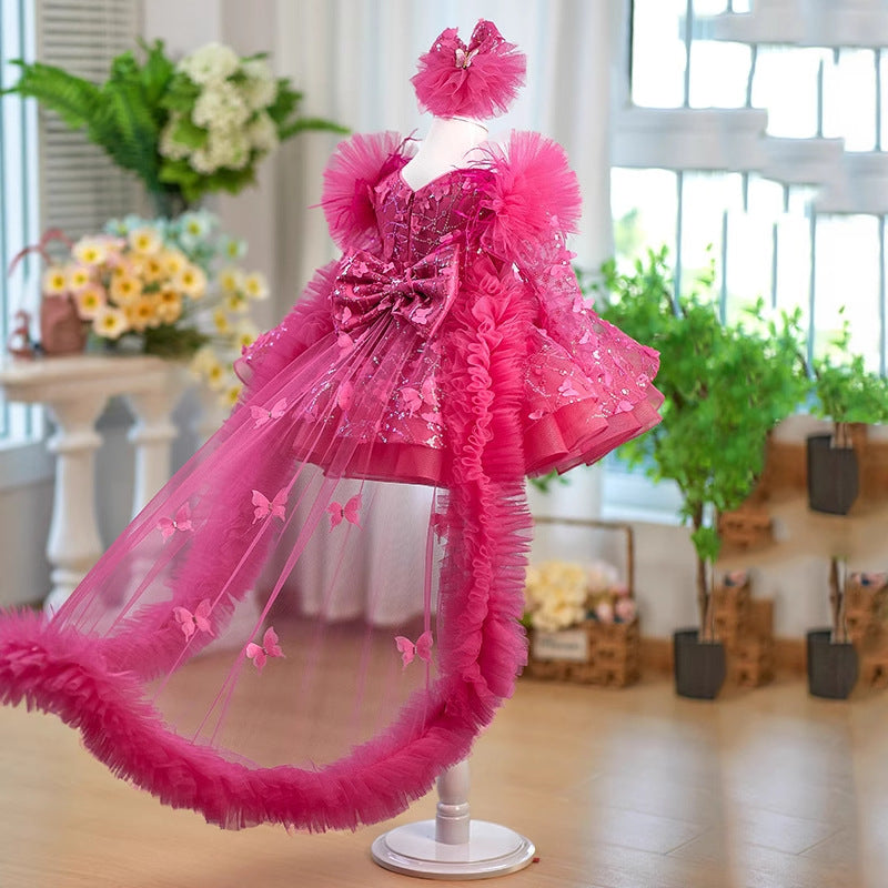 Rose Red Butterfly for Princess Children's Birthday Party Dress