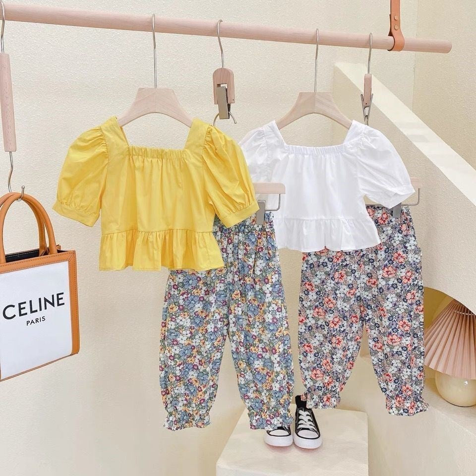 Girls Summer Floral Mosquito Pants Two-piece Suit