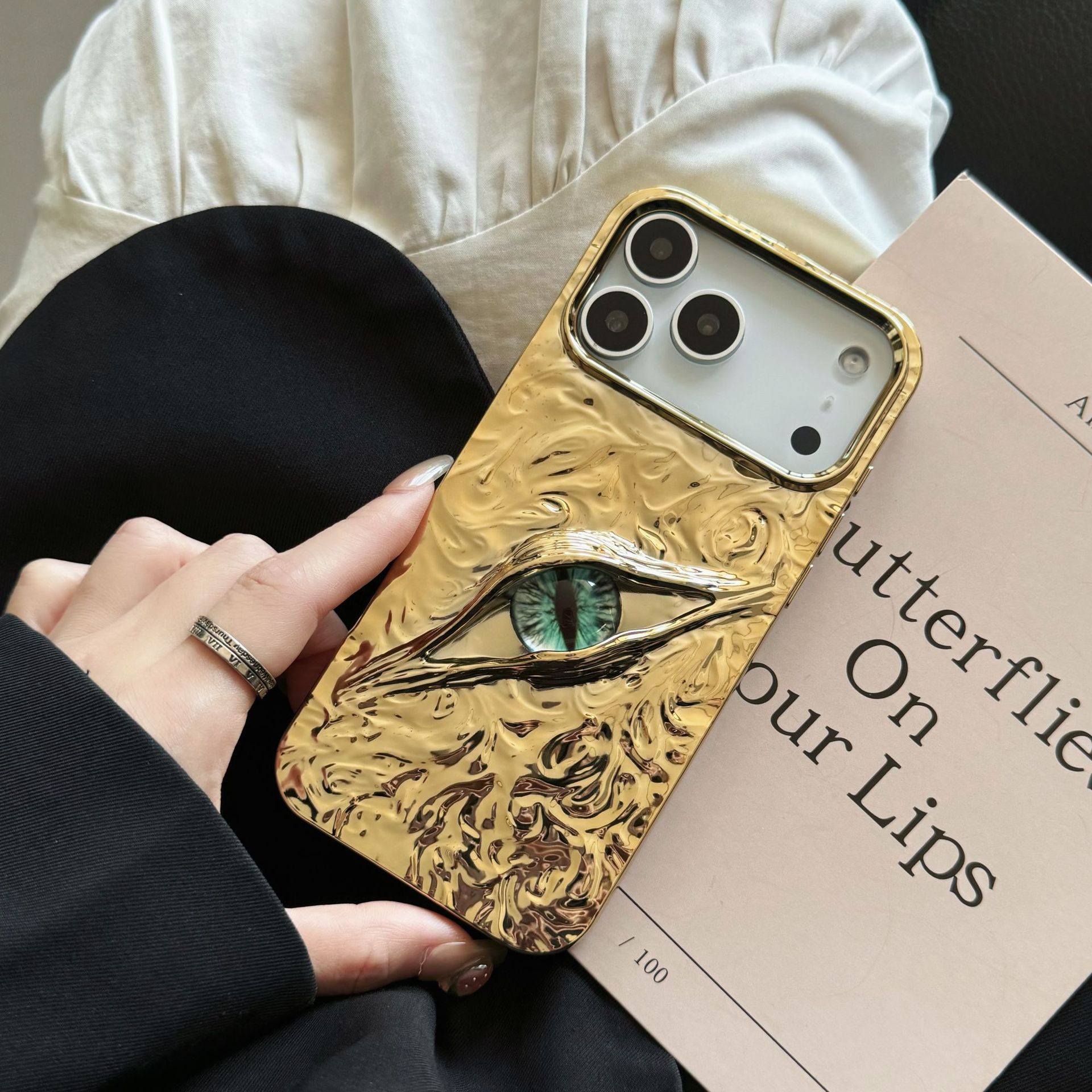 iPhones 17 covers | iPhone covers -High-grade Electroplated Tin Paper Pattern Stereo Eyes Phone Case