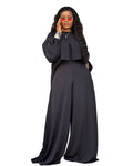 Round-neck Top With Asymmetrical Lantern Sleeves And Loose Wide-leg Pants