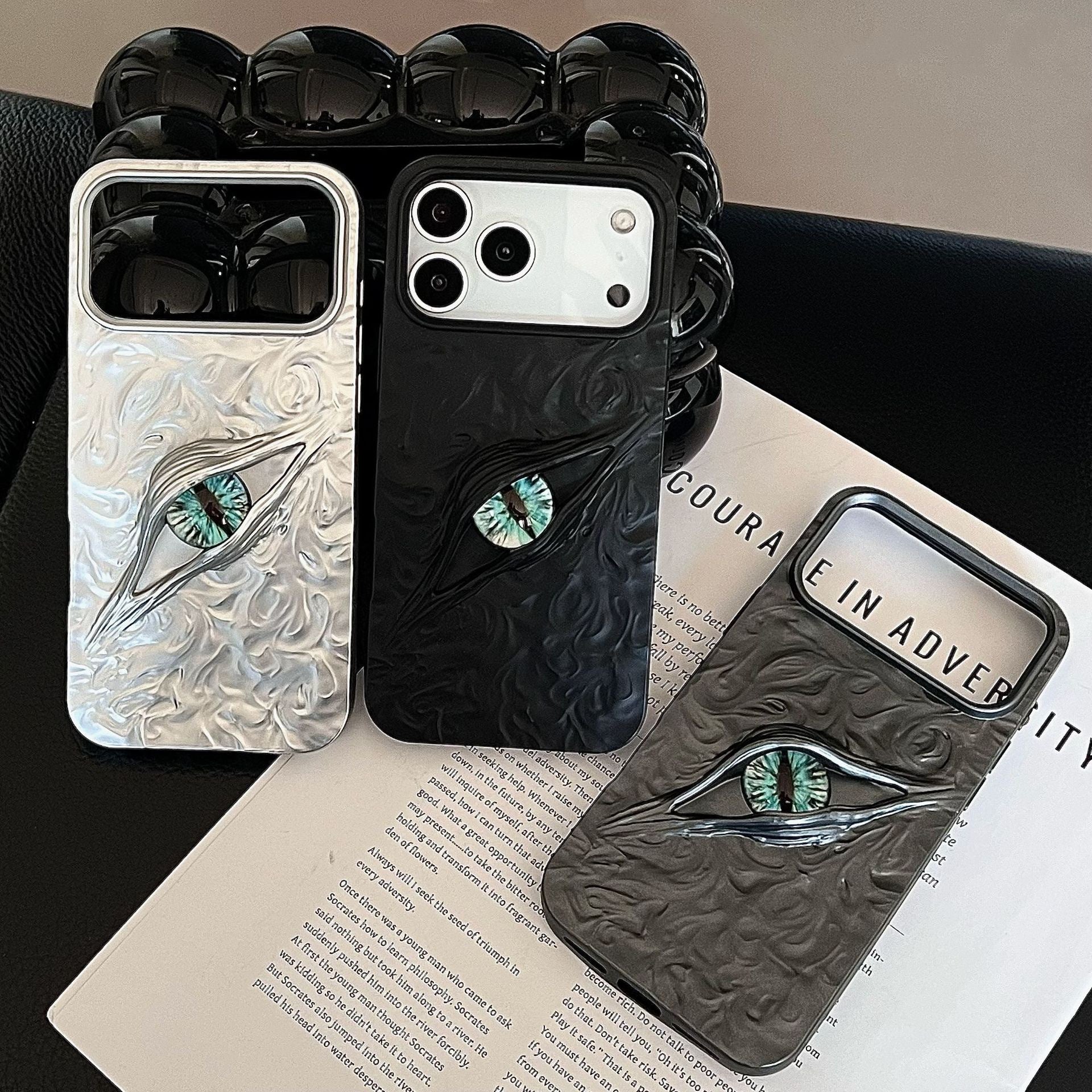 iPhones 17 covers | iPhone covers -High-grade Electroplated Tin Paper Pattern Stereo Eyes Phone Case
