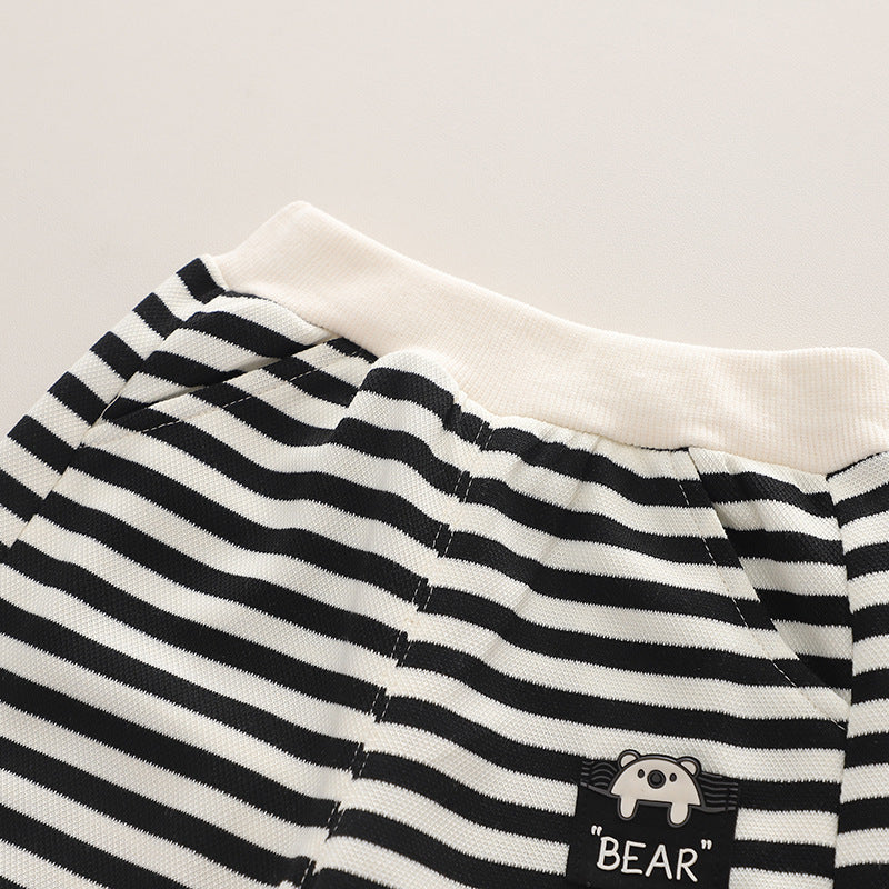 Letter Stripes Loose Round Neck Boys' Long Sleeve Sweater Suit