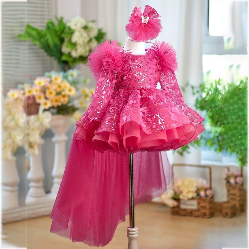 Rose Red Butterfly for Princess Children's Birthday Party Dress