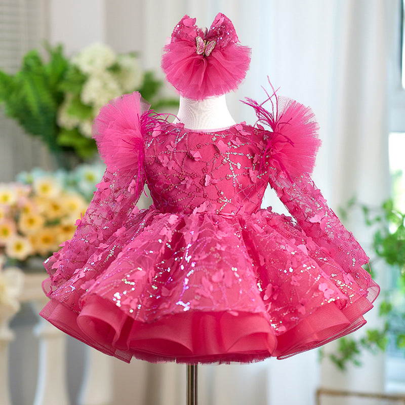 Rose Red Butterfly for Princess Children's Birthday Party Dress