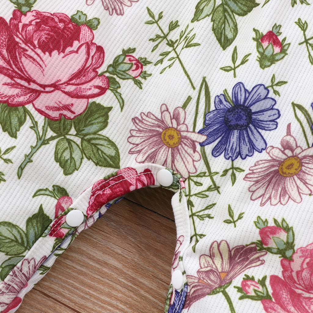 Mädchen Langarm Rüschen Overall mit Print Stirnband Zweiteiliges Set