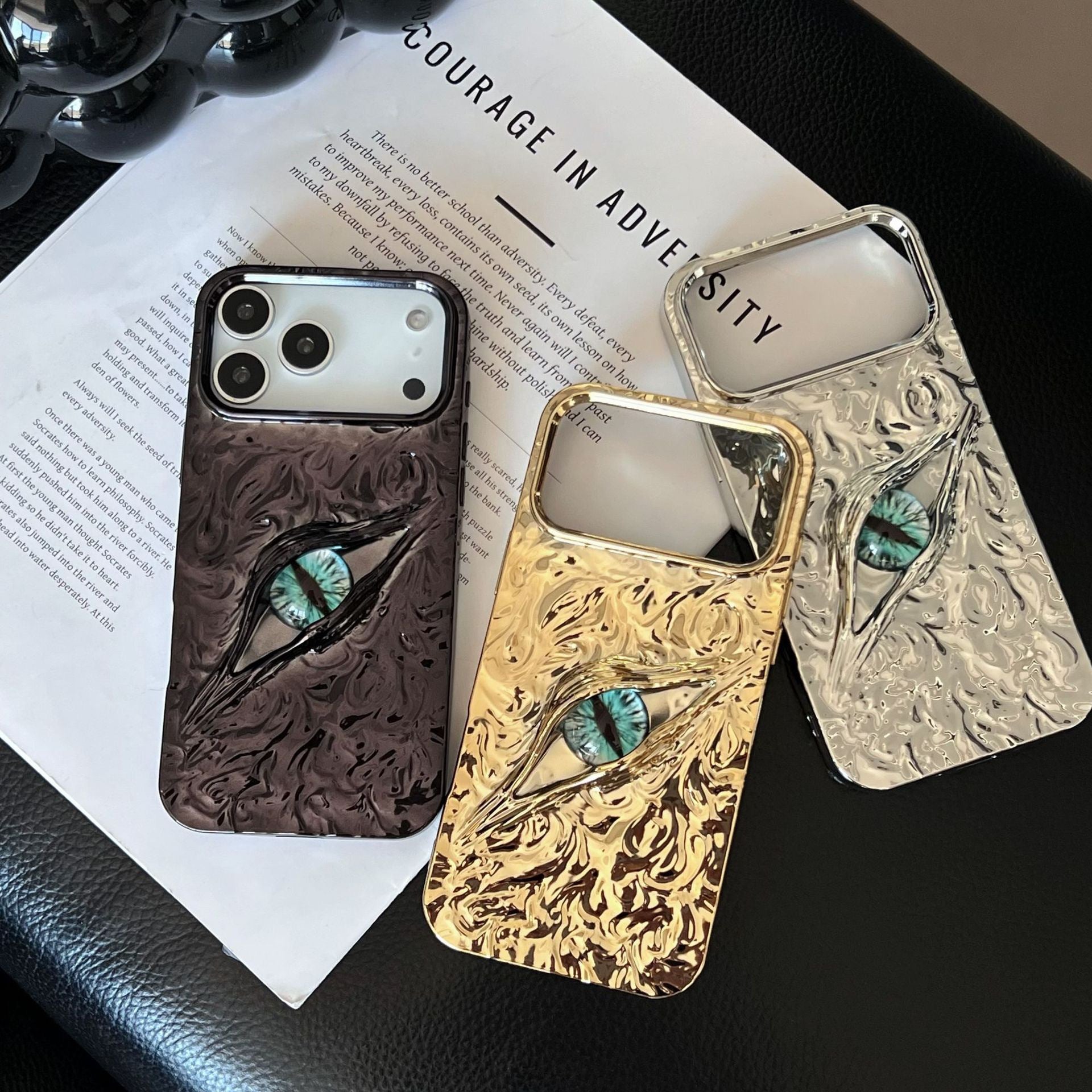 iPhones 17 covers | iPhone covers -High-grade Electroplated Tin Paper Pattern Stereo Eyes Phone Case