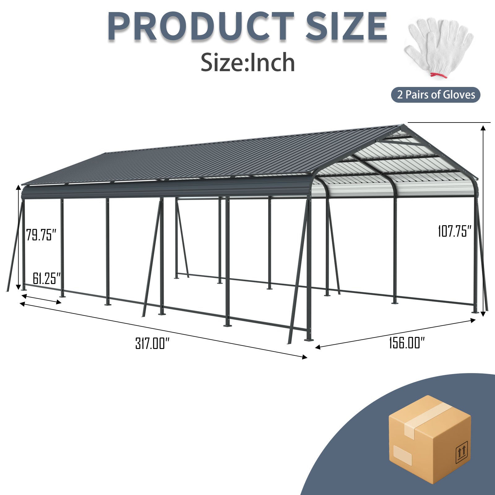 13x26.5 FT Carport For Driveway Car, Truck