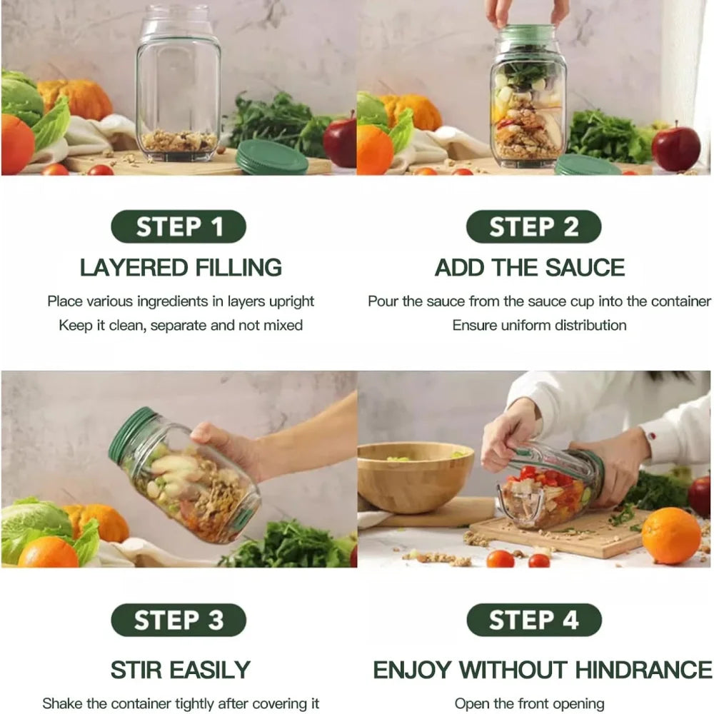 Side-opening salad making and storage tool