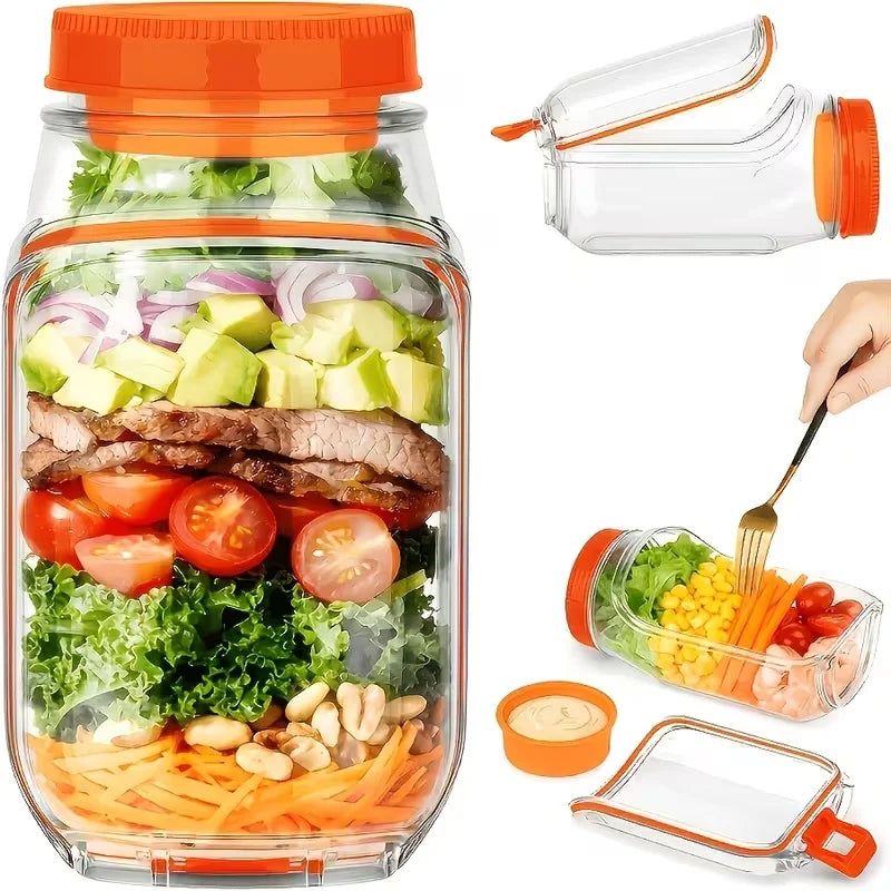 Side-opening salad making and storage tool