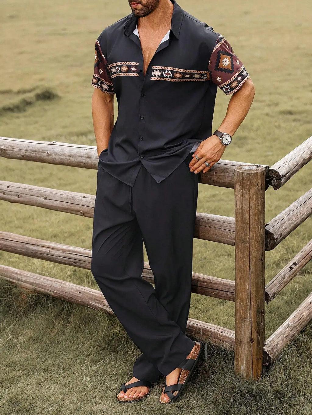 Gradient Plant Shirt and Pants Set for Men
