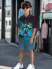 Striped Color Block Printed Boys' Summer Casual clothing