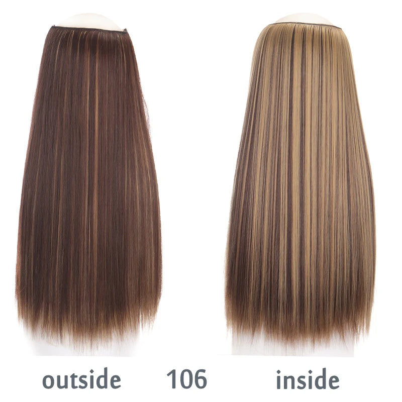 No Clip In Hair Extensions Fish Line Straight Curly Wig