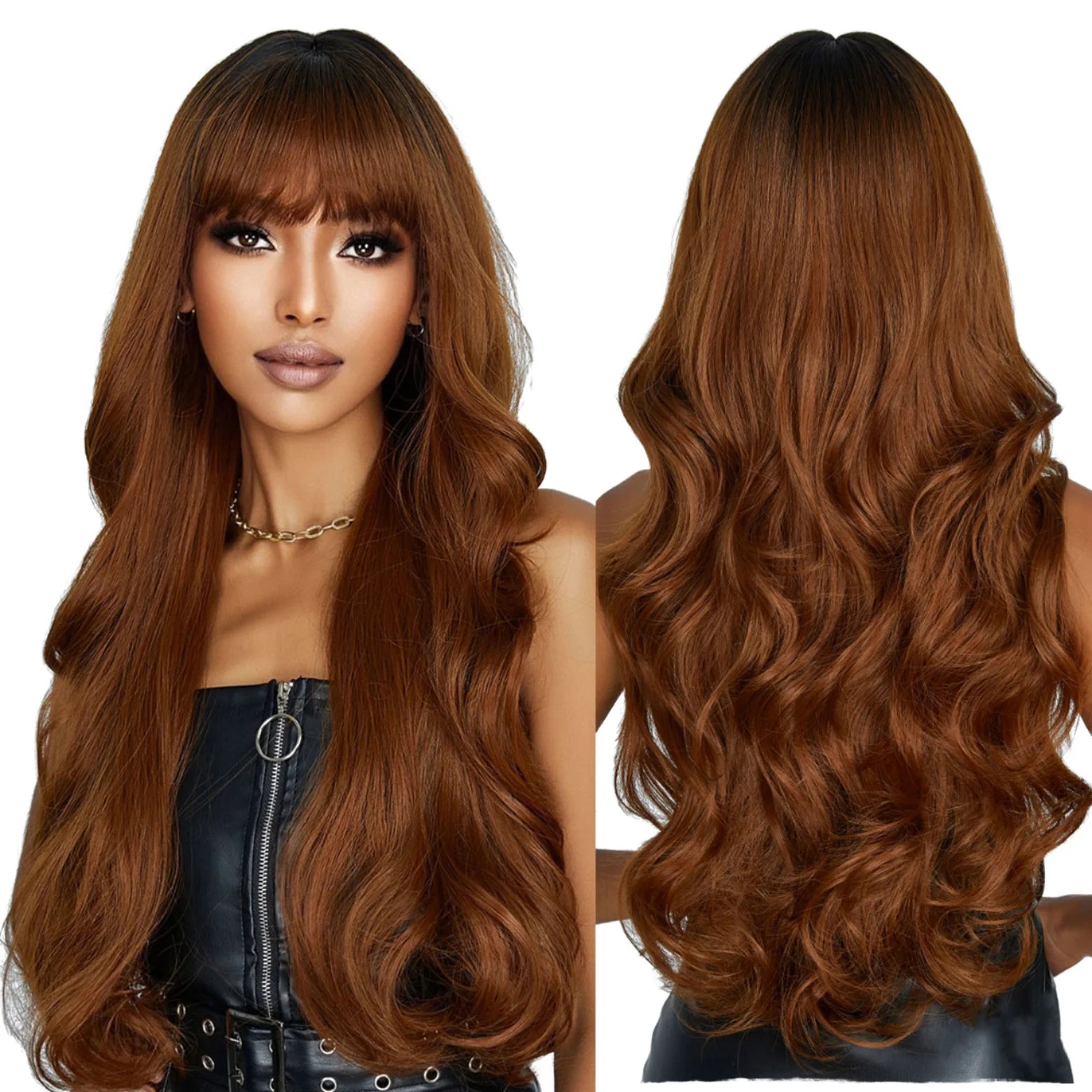 16 Inch Black Brown Shoulder Length Straight Adjustable Wig