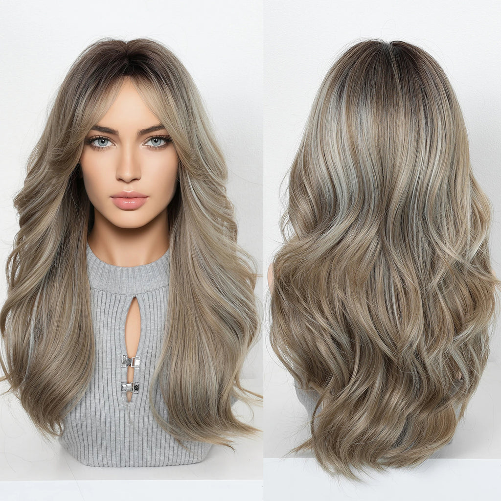 Dark Root Gray Ombre Loose Curly Synthetic Wig