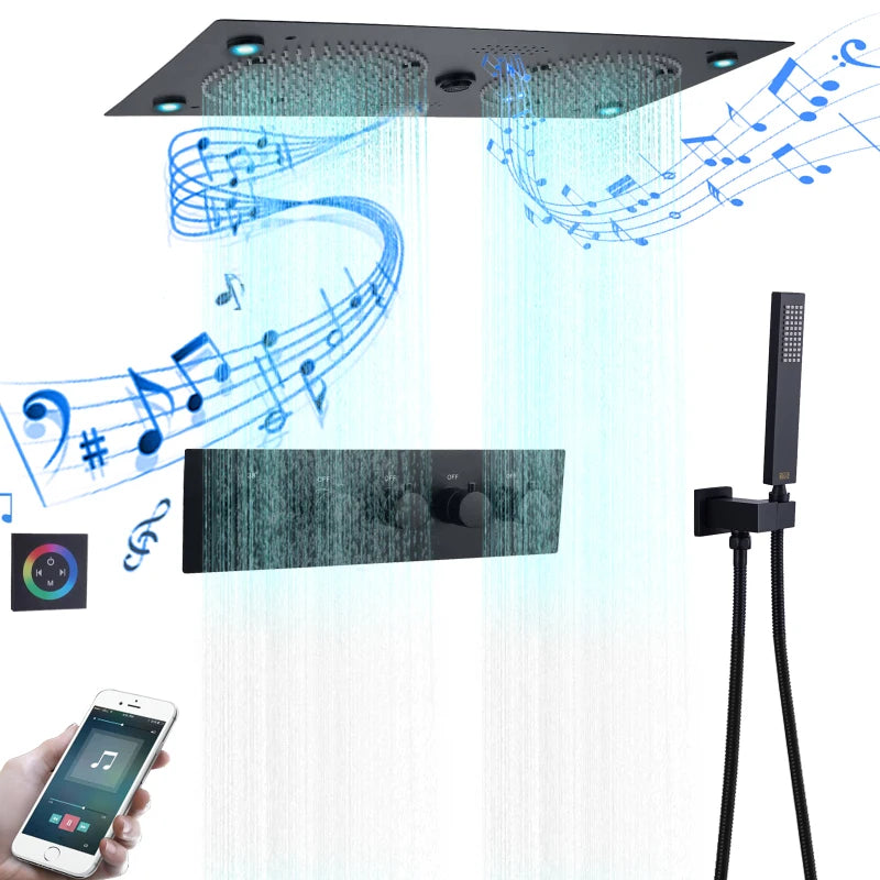 Matte Black Thermostatic Shower Faucet Set