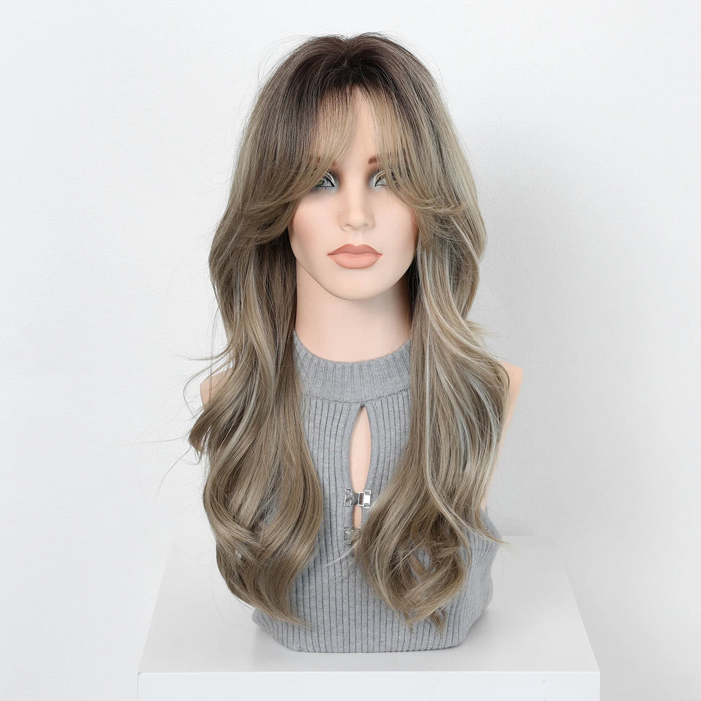 Dark Root Gray Ombre Loose Curly Synthetic Wig