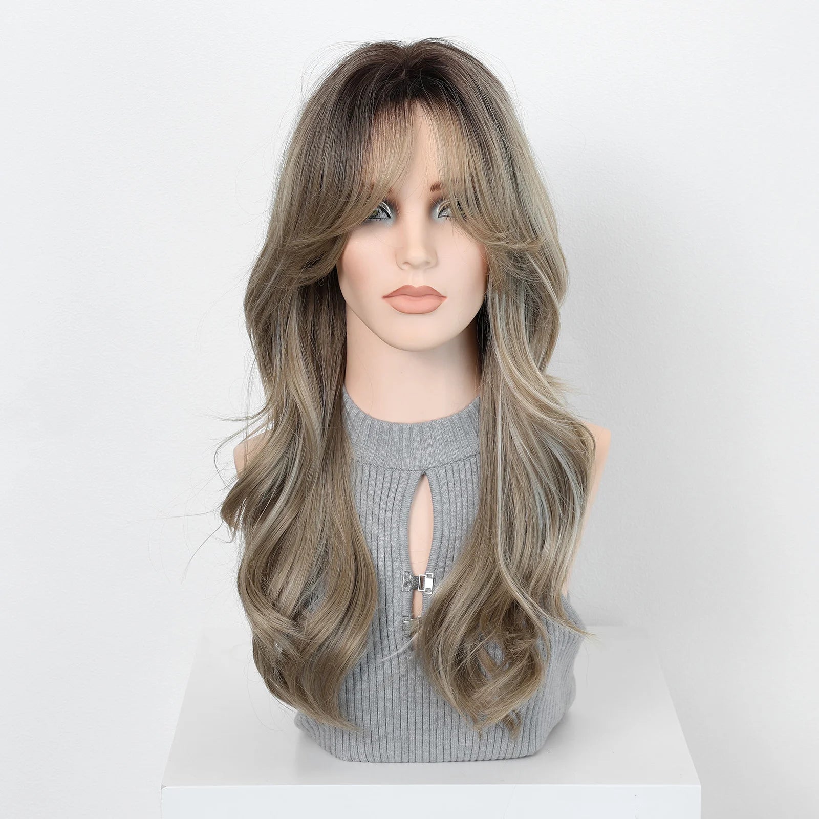 Dark Root Gray Ombre Loose Curly Synthetic Wig