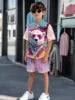 Striped Color Block Printed Boys' Summer Casual clothing
