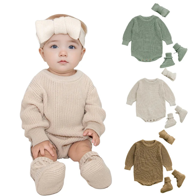 Wholesale Crochet Clothes Headbands Sock Shoes Plain Knitted Boys Girls Baby Sweaters Rompers