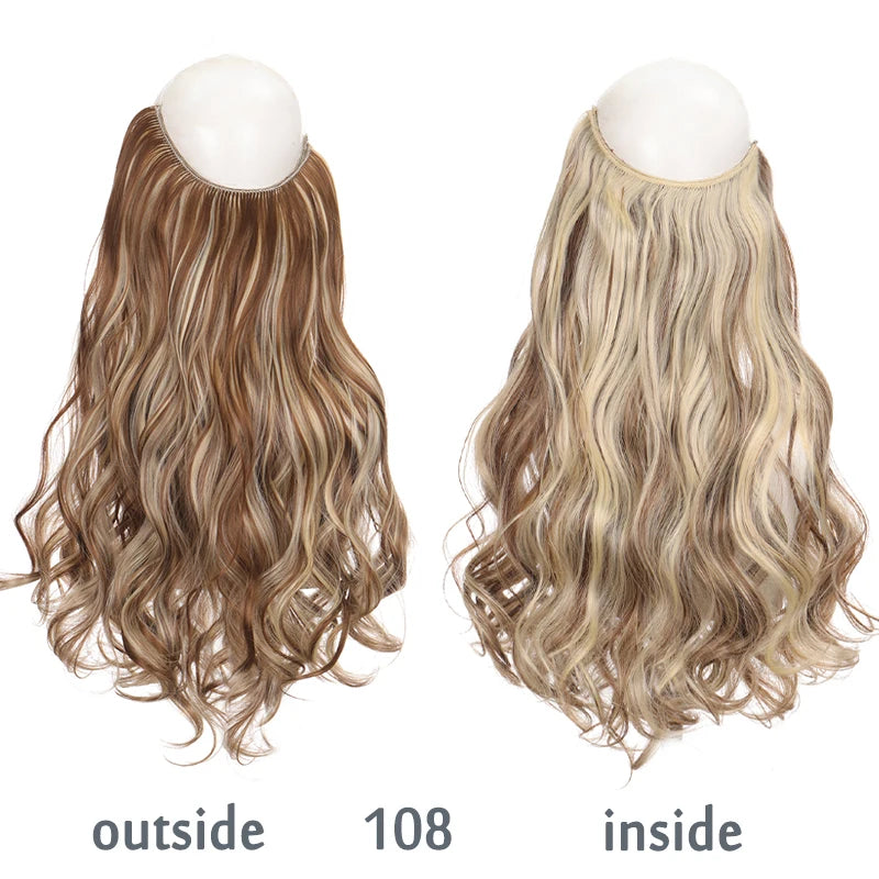 No Clip In Hair Extensions Fish Line Straight Curly Wig