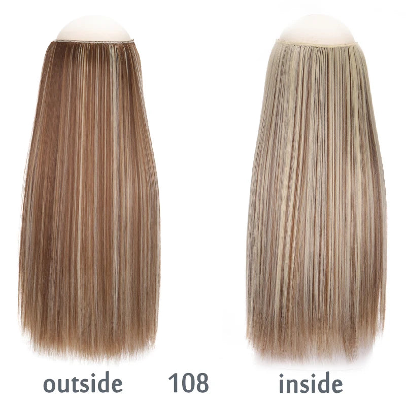 No Clip In Hair Extensions Fish Line Straight Curly Wig