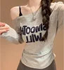 A123 AL4319-68-LHYF Thin V-neck Long Sleeved T-shirt For Women And Pure Cotton