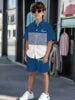 Striped Color Block Printed Boys' Summer Casual clothing