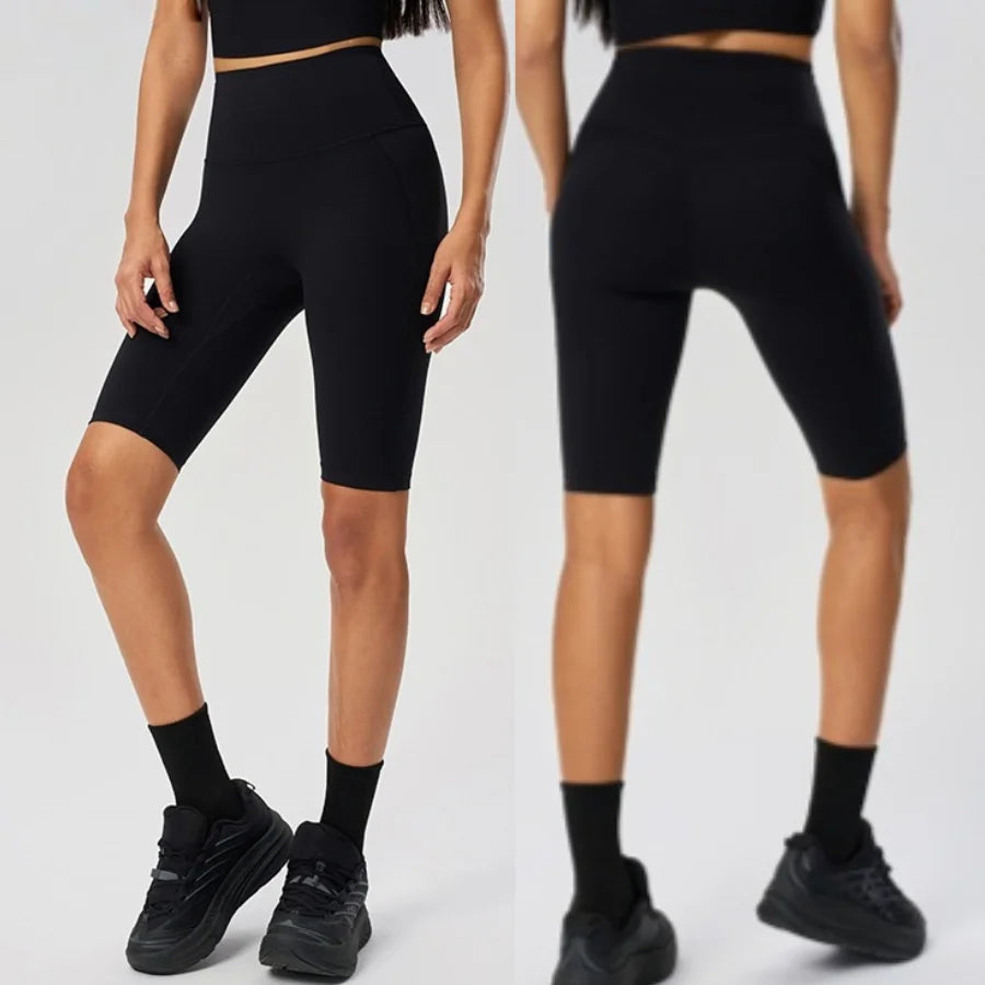 5 Inch Yoga Shorts High Waist Tummy Control Butt  Biker Shorts With Side Pockets