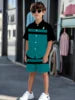 Striped Color Block Printed Boys' Summer Casual clothing