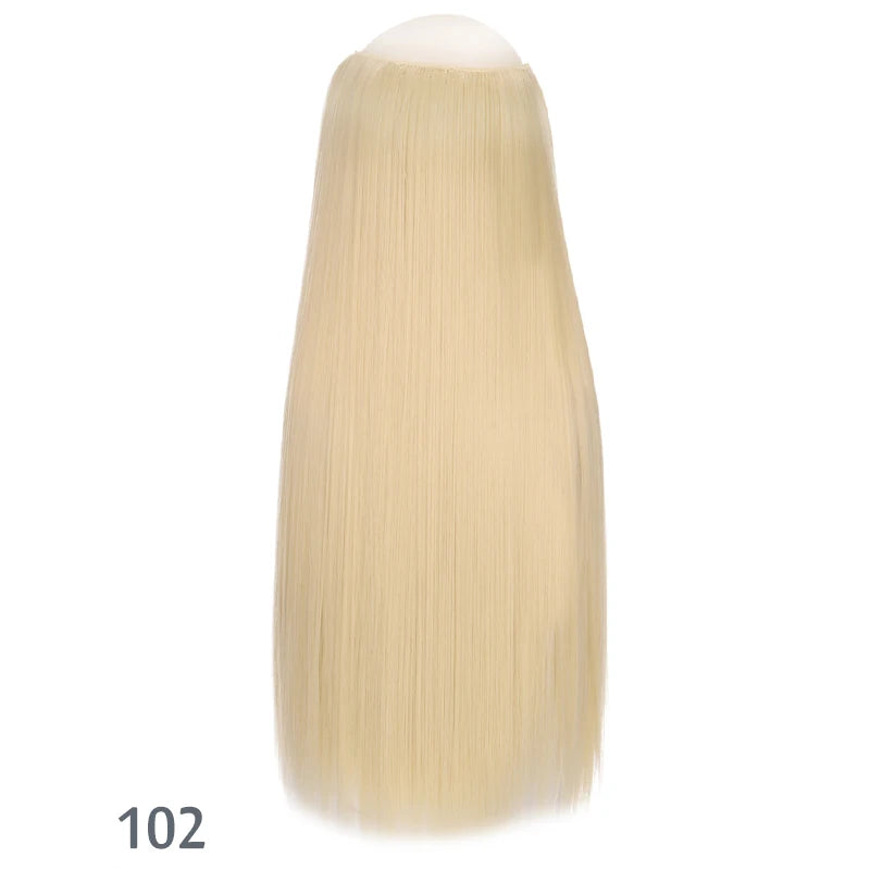No Clip In Hair Extensions Fish Line Straight Curly Wig