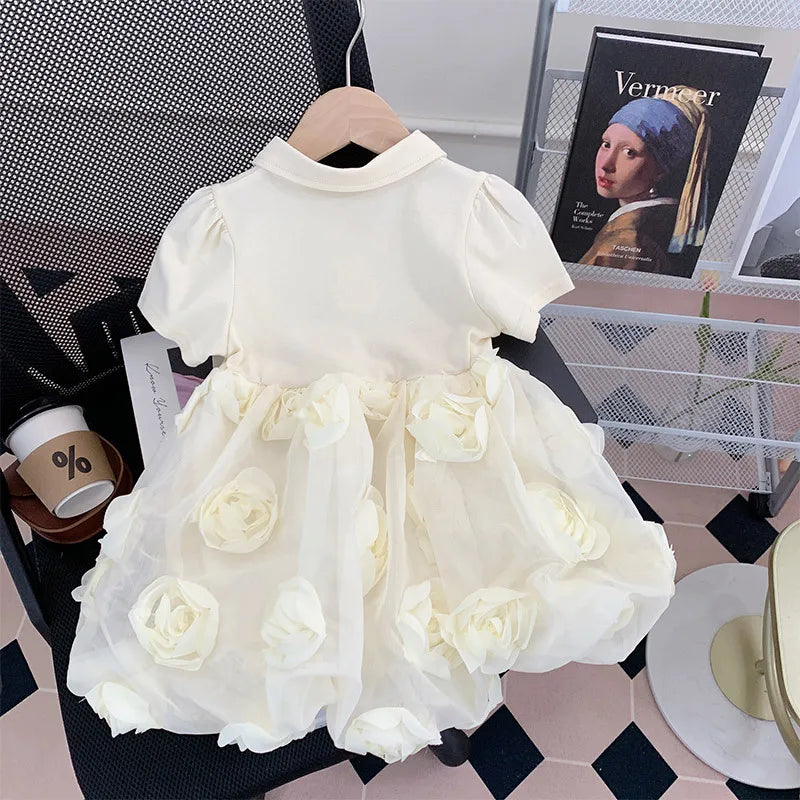 Girls Three-dimensional Rose Flower Dress