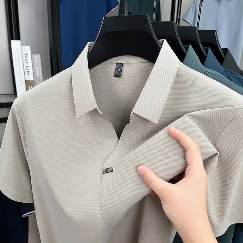 Ice Silk Seamless Laminated Polo Shirt for Men's