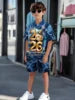 Striped Color Block Printed Boys' Summer Casual clothing