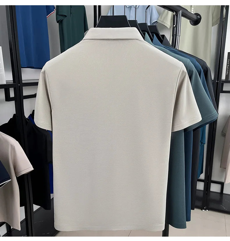 Ice Silk Seamless Laminated Polo Shirt for Men's