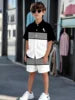 Striped Color Block Printed Boys' Summer Casual clothing