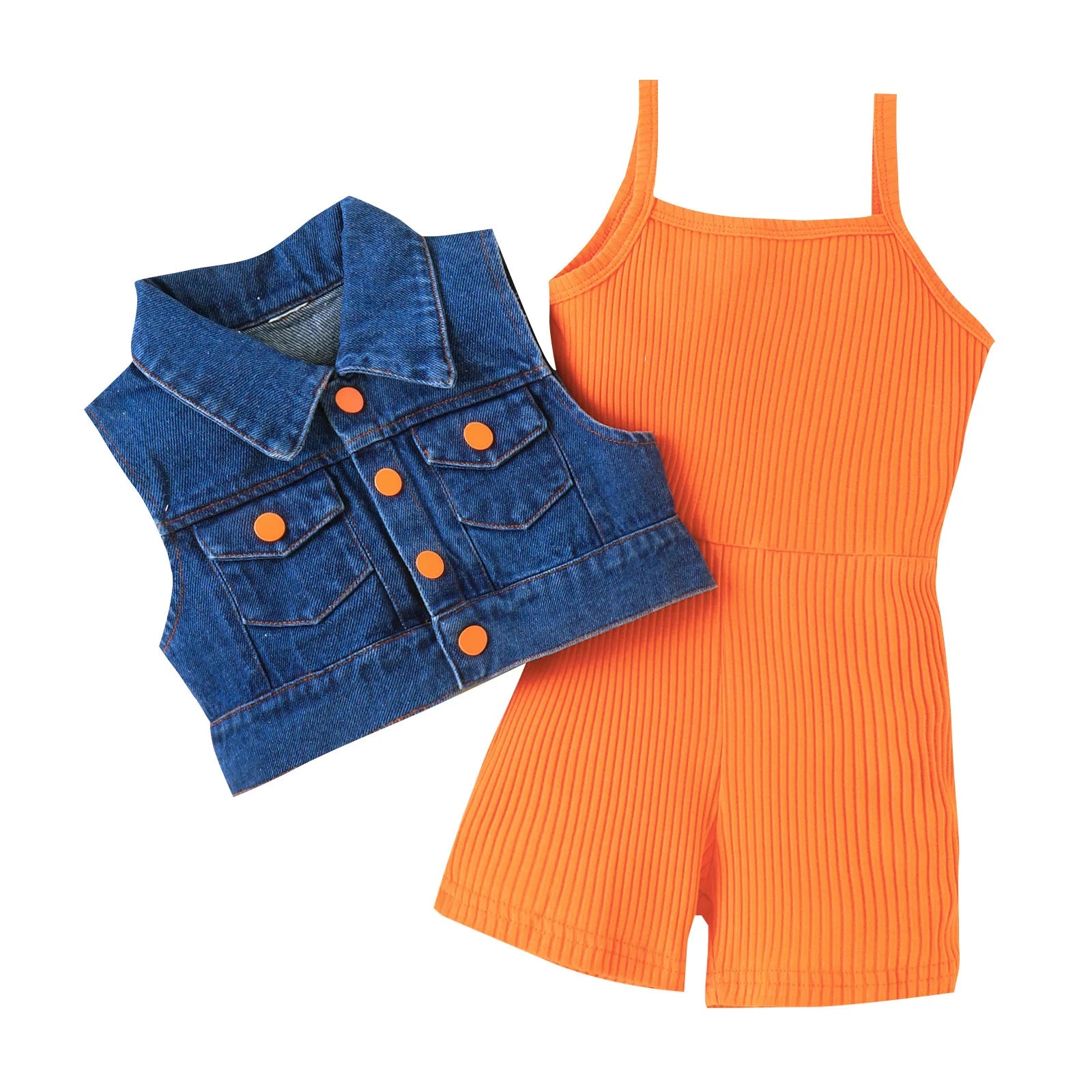 Girls clothing Denim Waistcoat + Jumpsuit 2 Piece Set