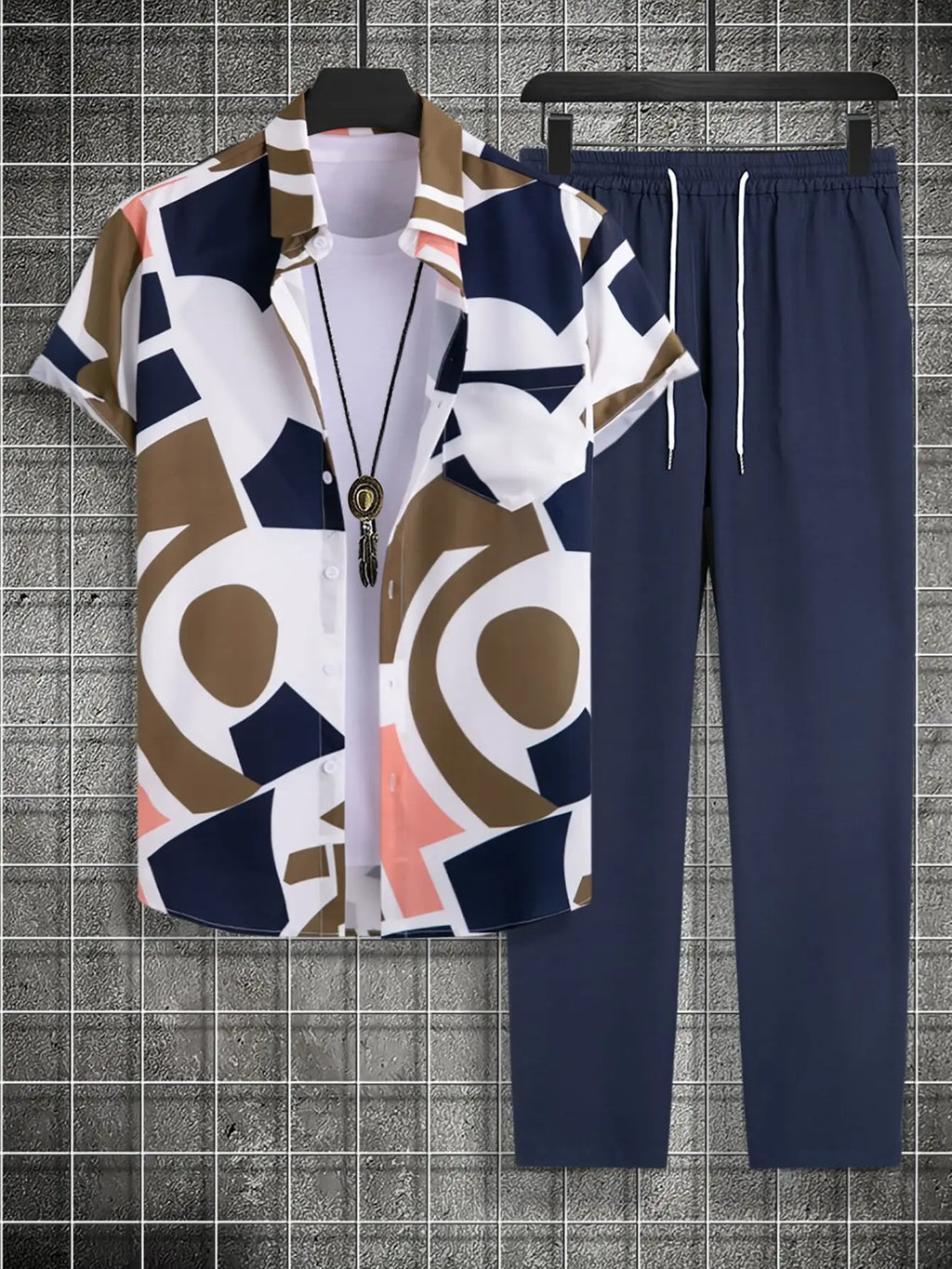 Gradient Plant Shirt and Pants Set for Men