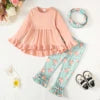 Girls Floral Ruffle Pants Headband Outfit