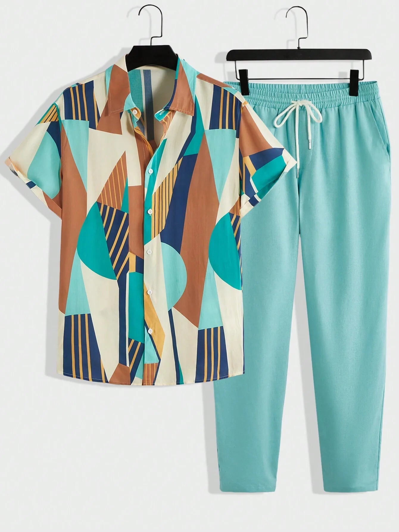 Gradient Plant Shirt and Pants Set for Men