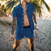 Fashion New Men's Hawaiian Beach Vacation Boho Shorts Shirt