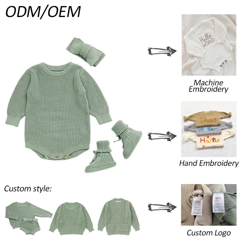 Wholesale Crochet Clothes Headbands Sock Shoes Plain Knitted Boys Girls Baby Sweaters Rompers