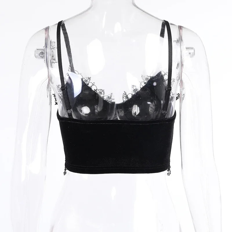 Velvet Mall Goth Crop Tops Black Lace