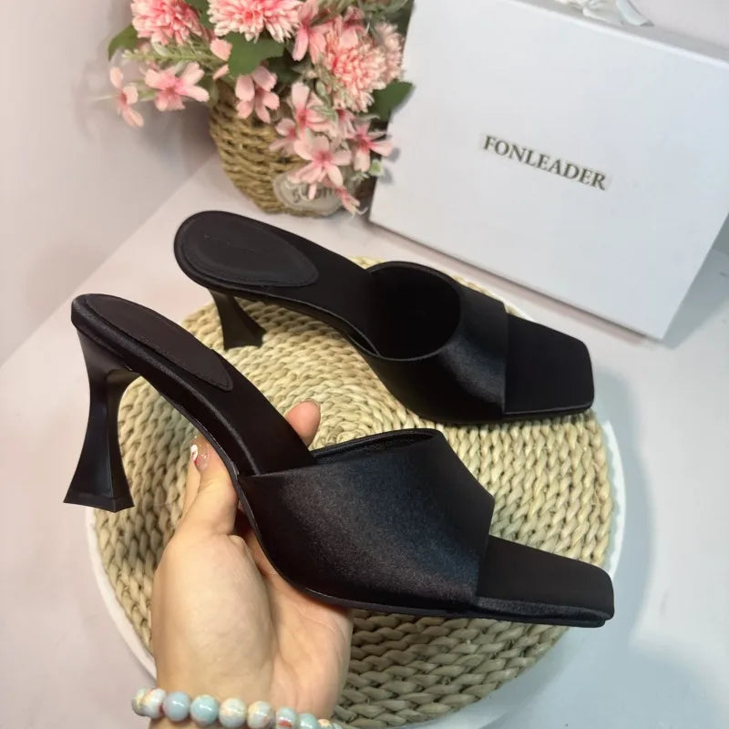 8CM Simple Style Women Slippers Silk Stiletto Heels